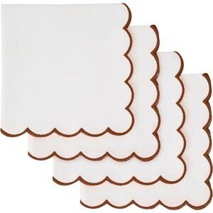 Scalloped Embroidery Cloth Napkins - 100% Cotton Set of 4 White